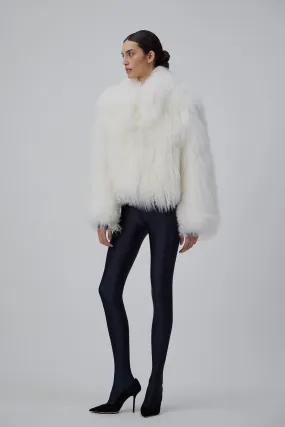 SHORT COAT IN CREAM TIBET FUR