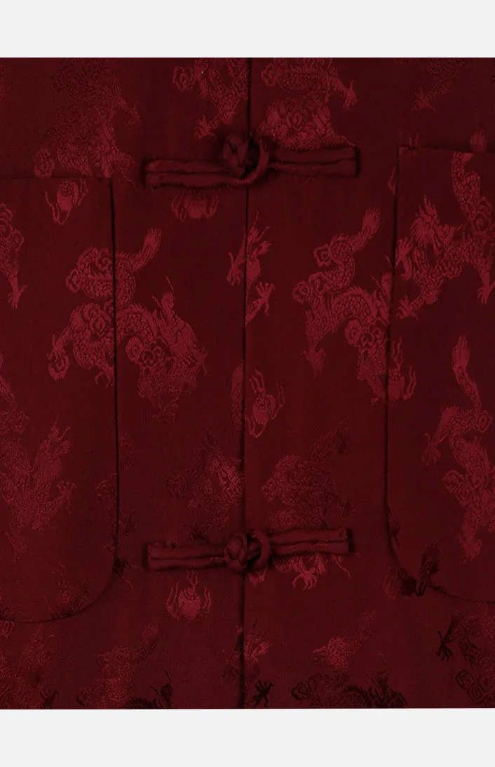 Silk Padded Jacket (Dragon Pattern)-Burgundy