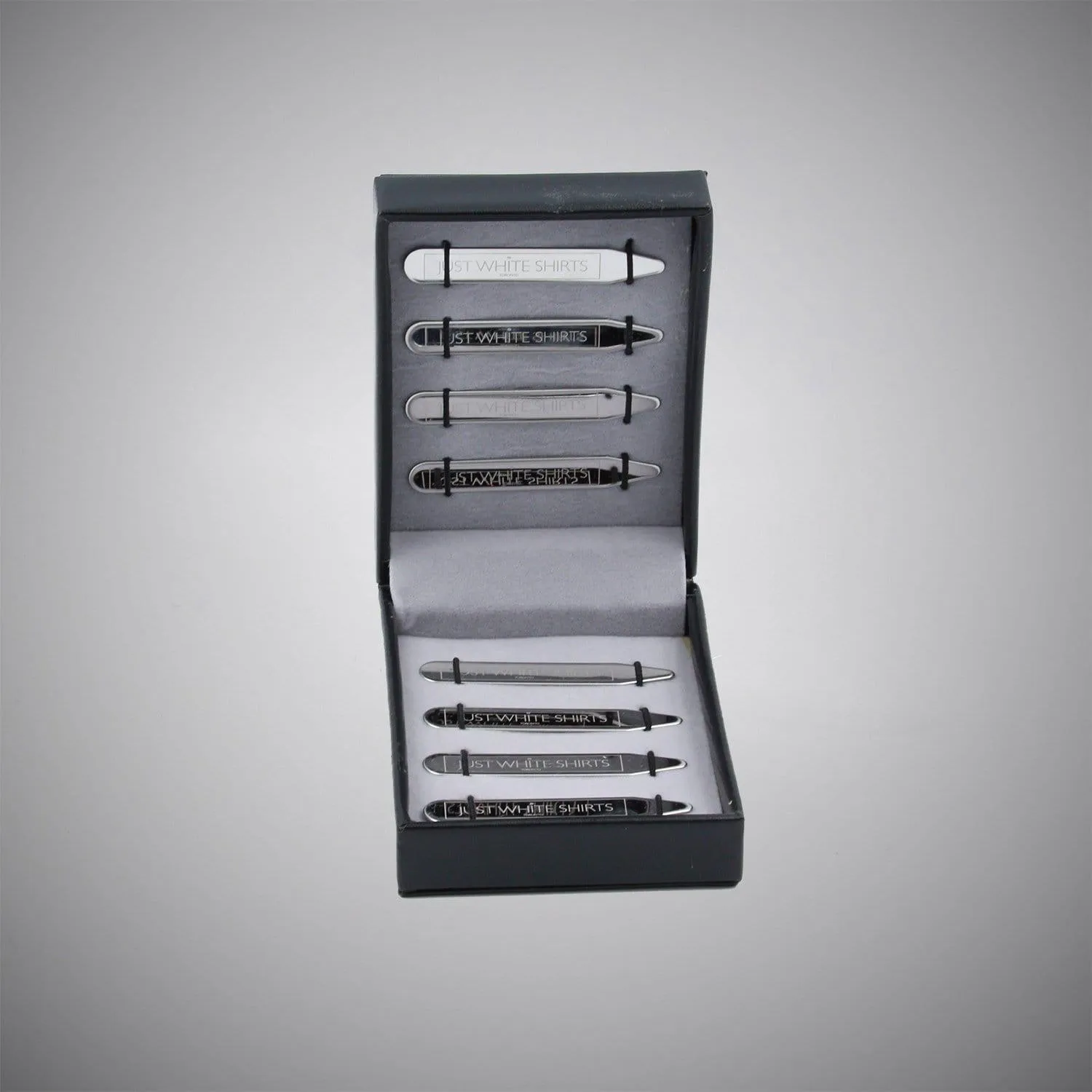 Silver Chrome Finish Stainless Steel 8 Piece Collar Stay Box Set