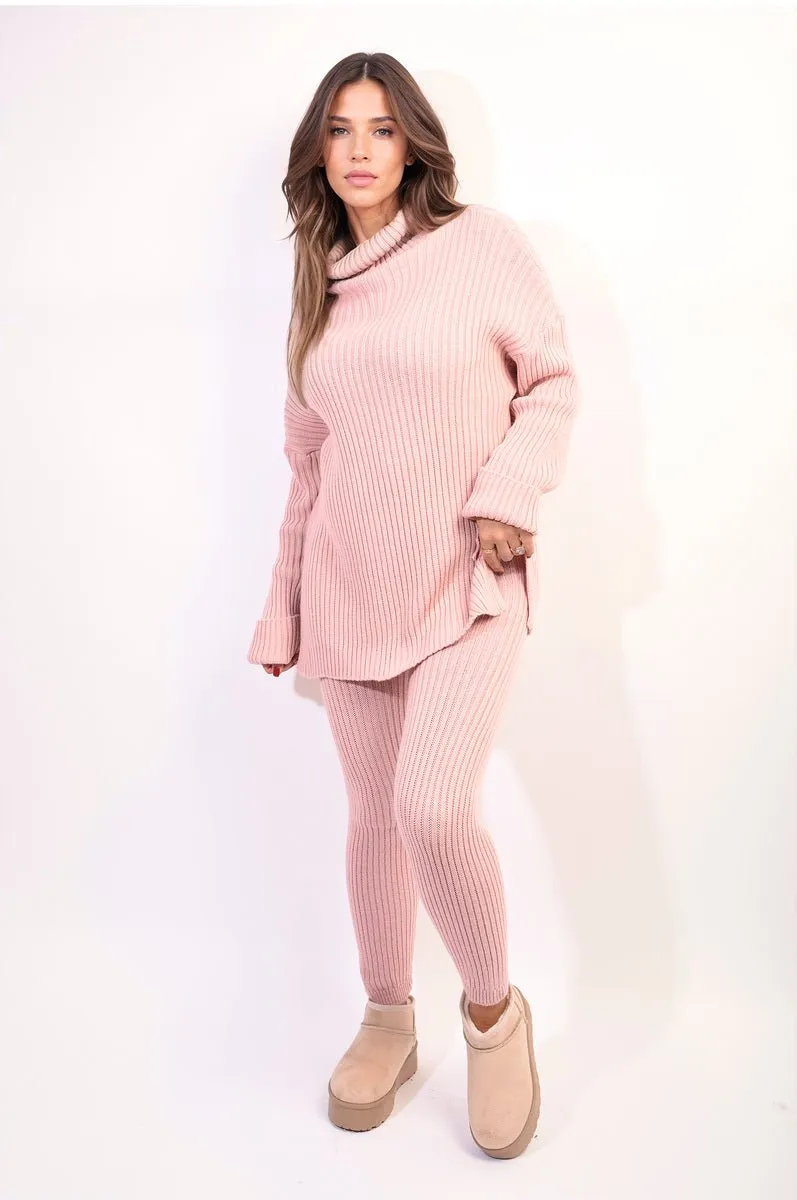 Sima Chunky Knitted High Roll Neck Top Bottom Co-ord Set