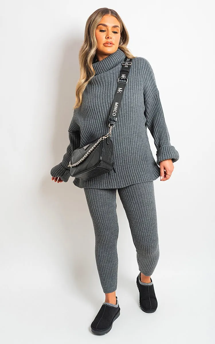 Sima Chunky Knitted High Roll Neck Top Bottom Co-ord Set