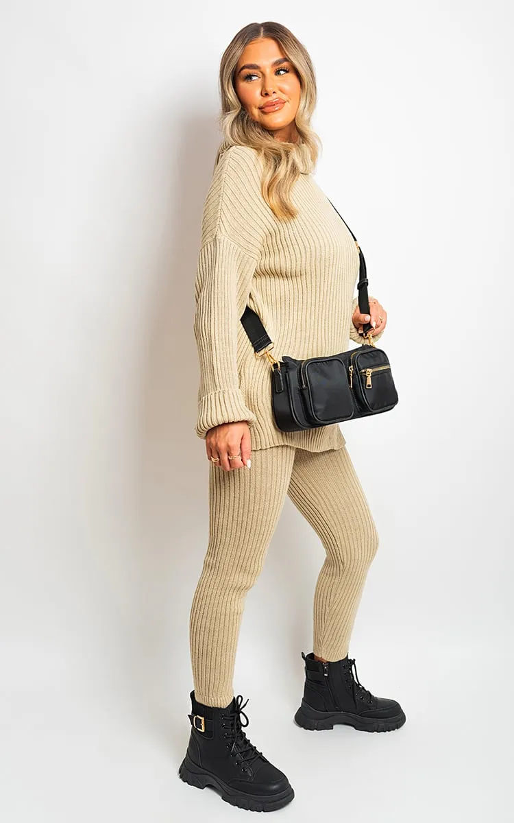 Sima Chunky Knitted High Roll Neck Top Bottom Co-ord Set