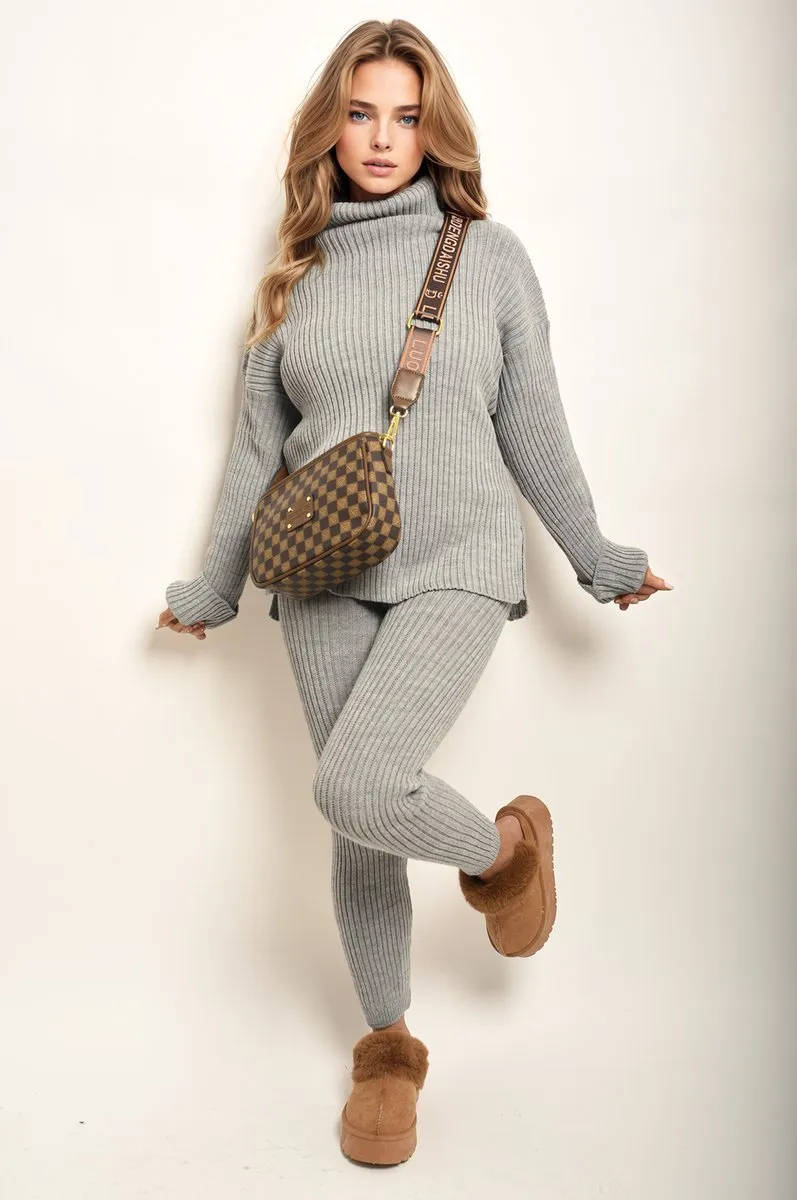 Sima Chunky Knitted High Roll Neck Top Bottom Co-ord Set