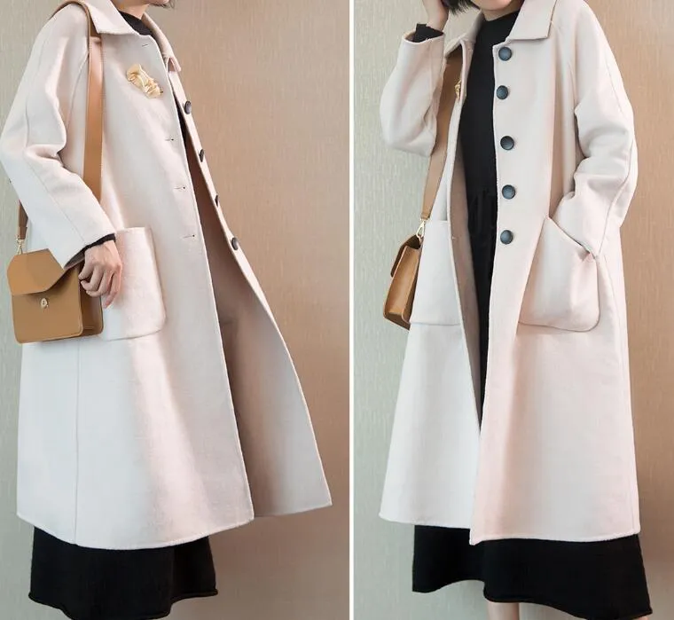 Single-Breasted Women Winter Black Long Women Wool Coat Jacket