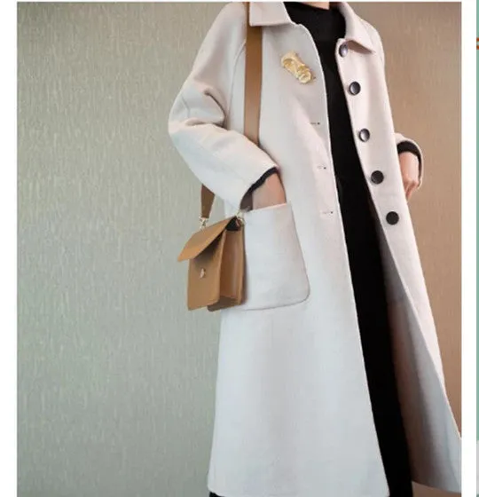 Single-Breasted Women Winter Black Long Women Wool Coat Jacket