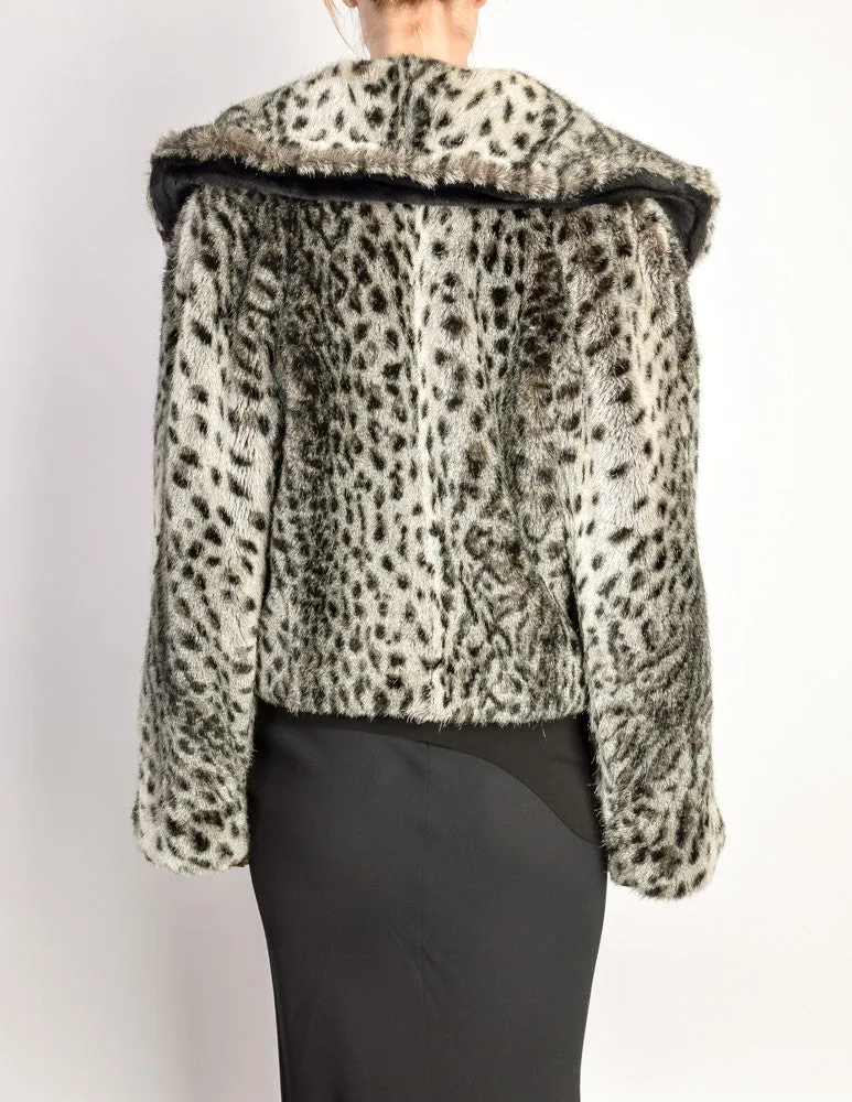 Sonia Rykiel Vintage Grey Leopard Faux Fur Cropped Coat