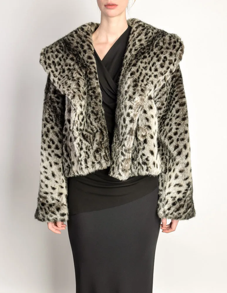 Sonia Rykiel Vintage Grey Leopard Faux Fur Cropped Coat