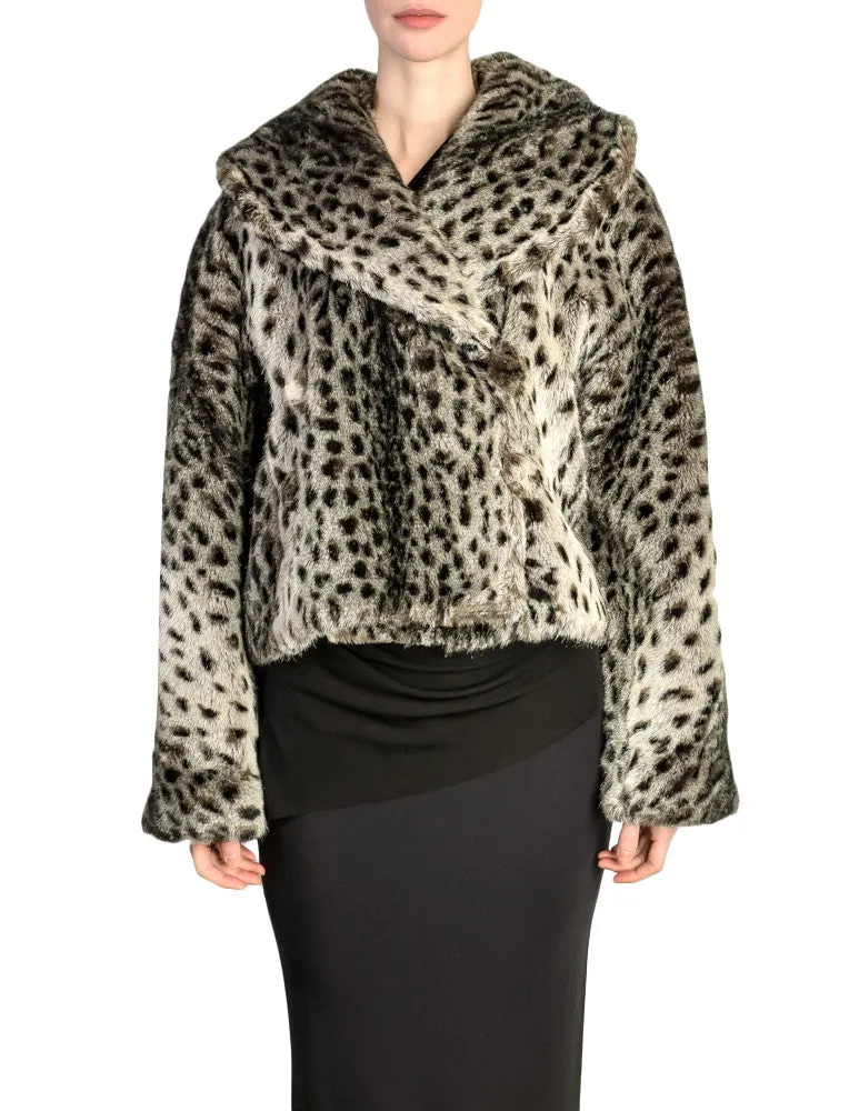 Sonia Rykiel Vintage Grey Leopard Faux Fur Cropped Coat