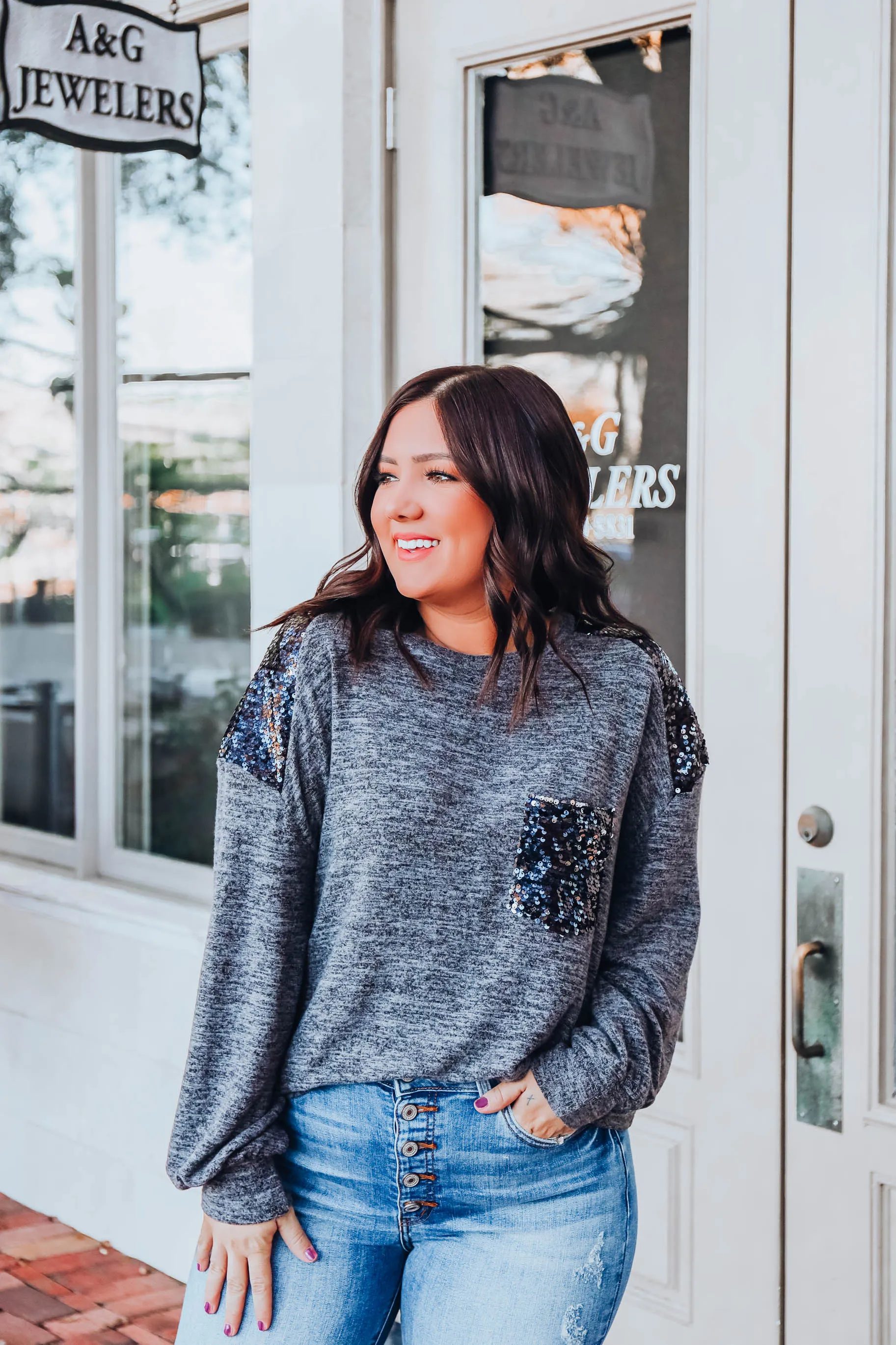 Sparkle On Sequin Accent Top