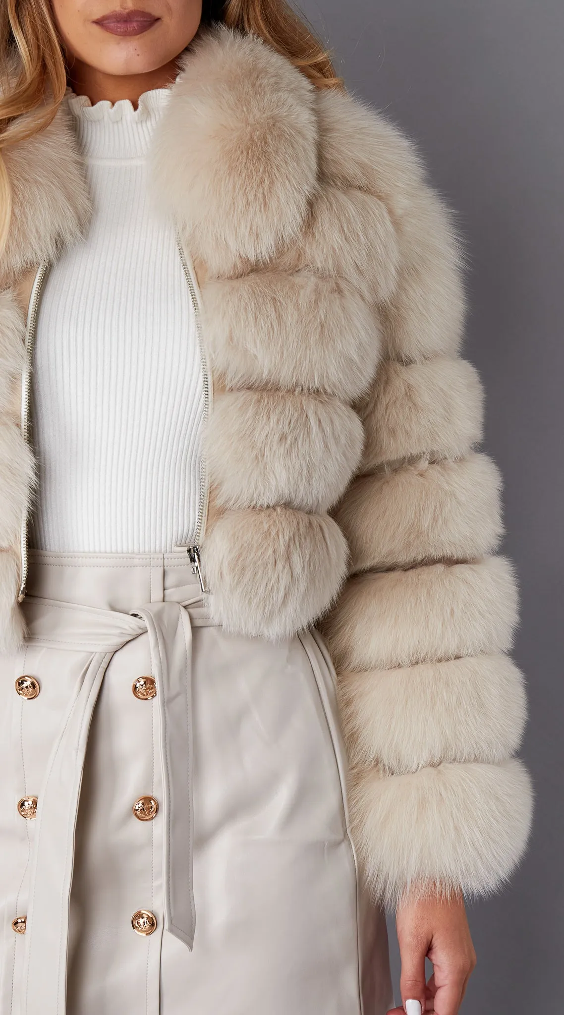 Supreme Luxy Cropped Fox Fur Coat - Buttermilk