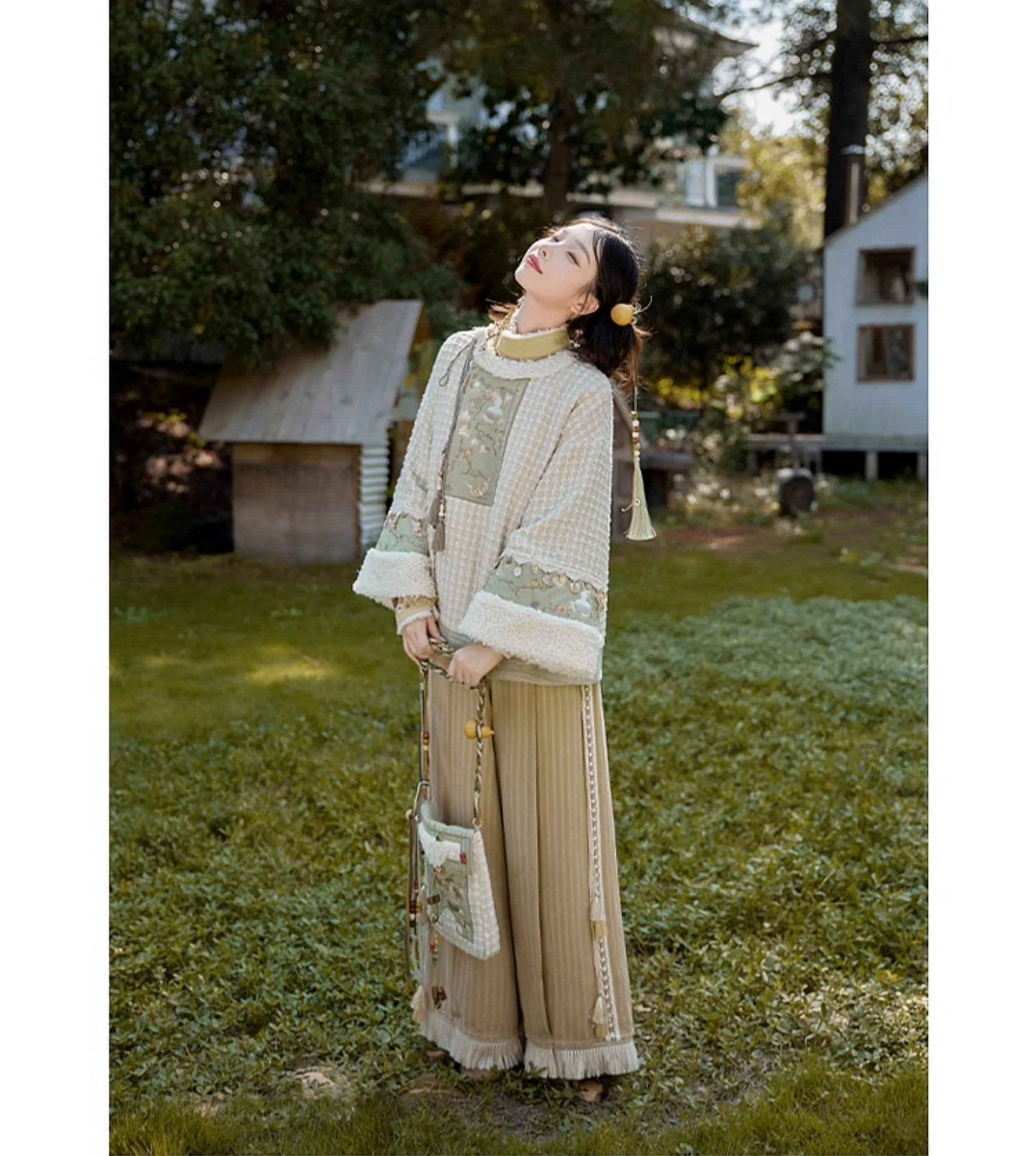 Tana 塔娜 Pagoda Spire Modern Tang Song Round Collar Coat & Pants Set