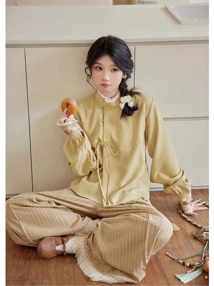 Tana 塔娜 Pagoda Spire Modern Tang Song Round Collar Coat & Pants Set