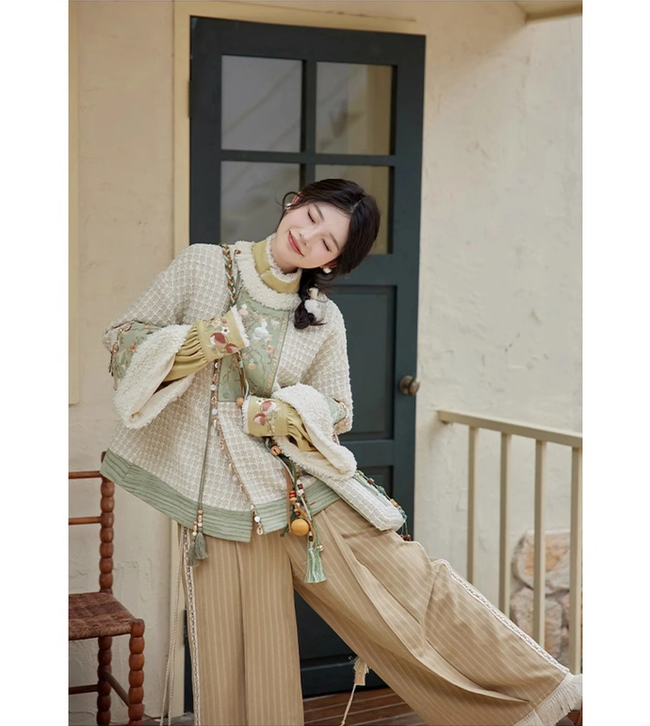 Tana 塔娜 Pagoda Spire Modern Tang Song Round Collar Coat & Pants Set