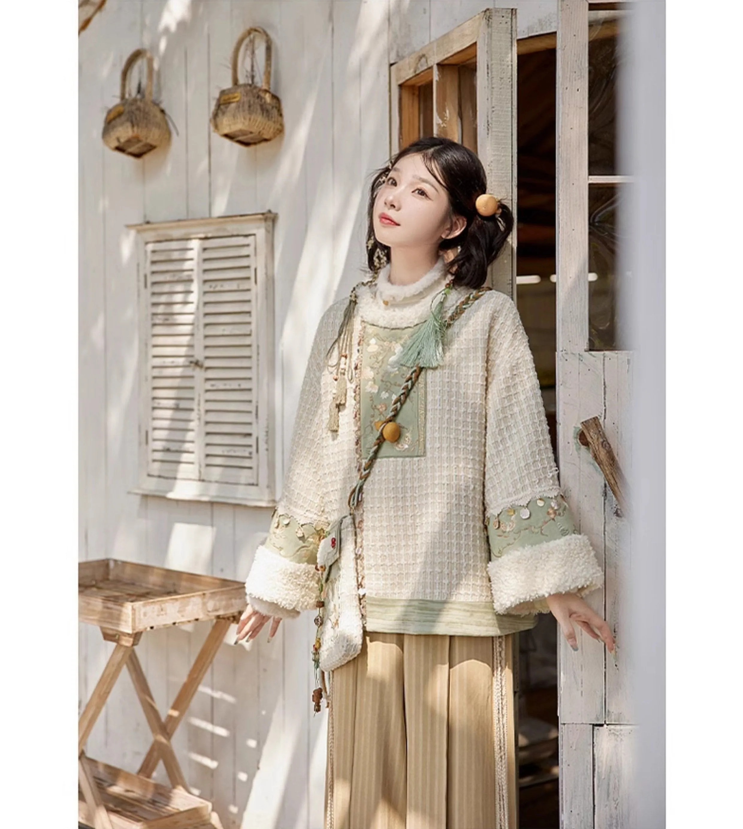 Tana 塔娜 Pagoda Spire Modern Tang Song Round Collar Coat & Pants Set