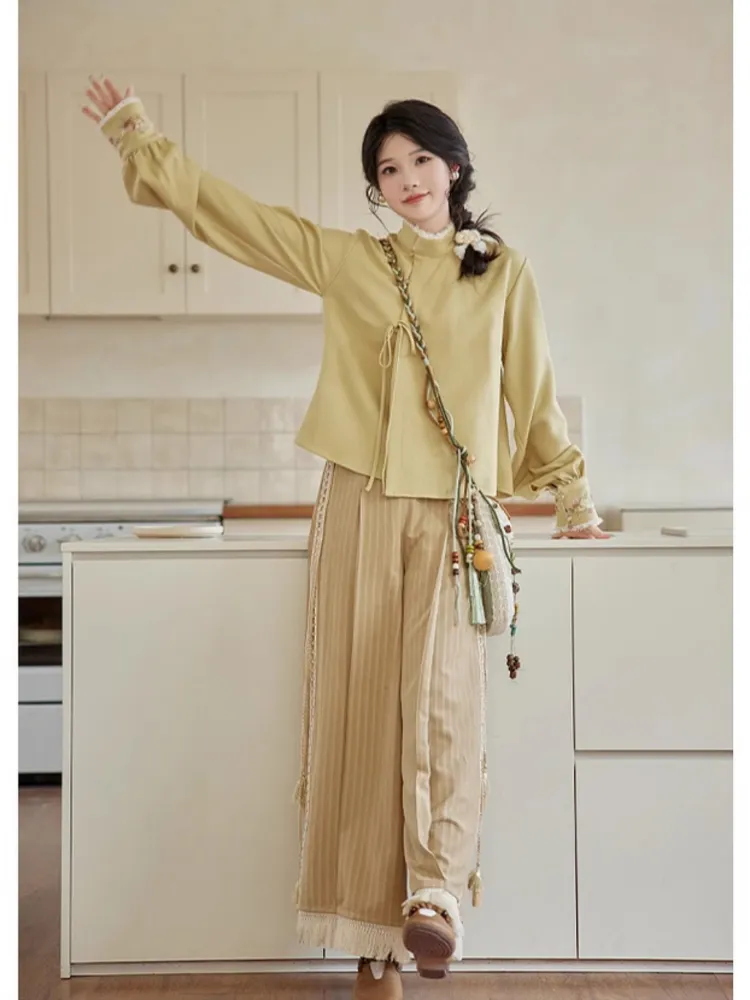 Tana 塔娜 Pagoda Spire Modern Tang Song Round Collar Coat & Pants Set