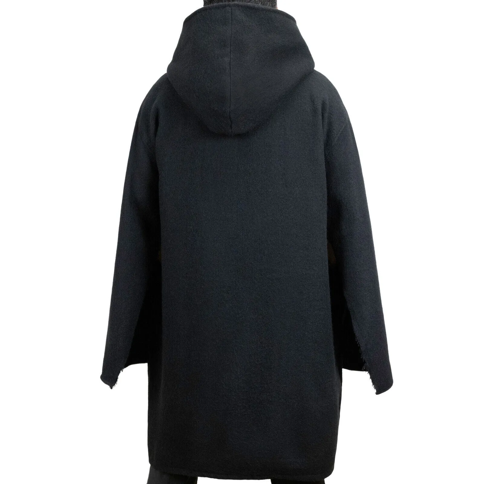 Tangula - Alpaca Wool Unisex South American Handwoven Hooded Coat Jedi Poncho with sleeves - solid black