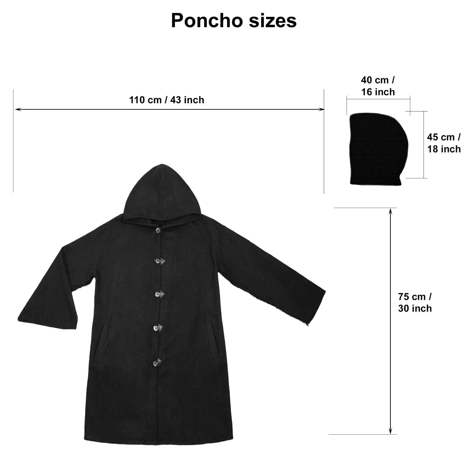 Tangula - Alpaca Wool Unisex South American Handwoven Hooded Coat Jedi Poncho with sleeves - solid black