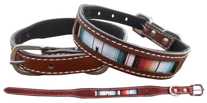 Teal Serape Southwest Printed Leather dog collar