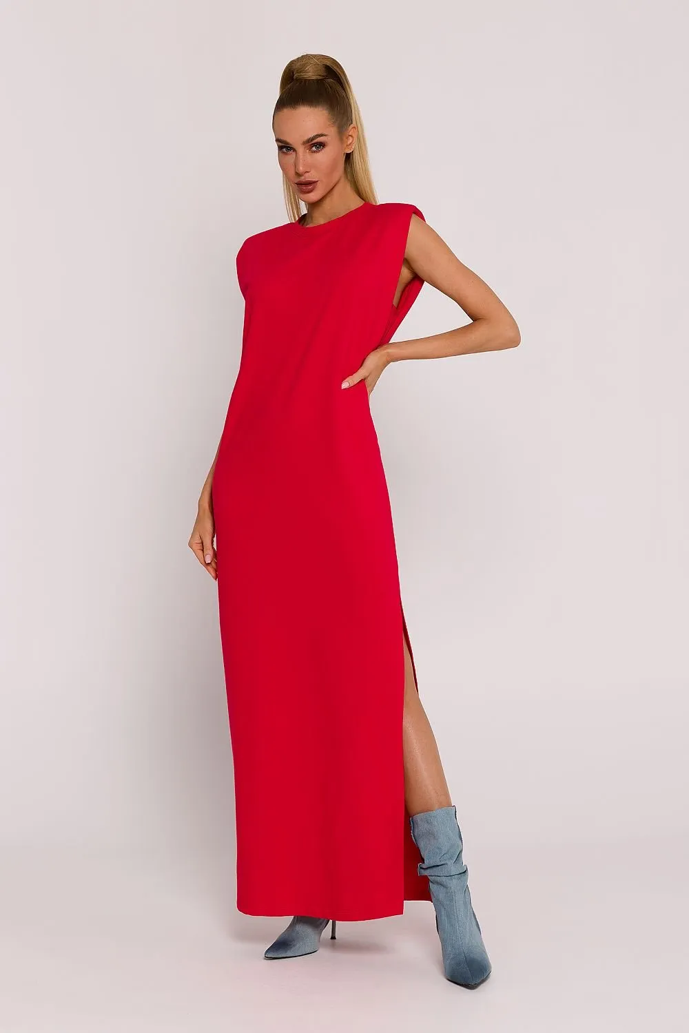 TEEK - Shrug Shoulder Long Sleeveless Slit Dress