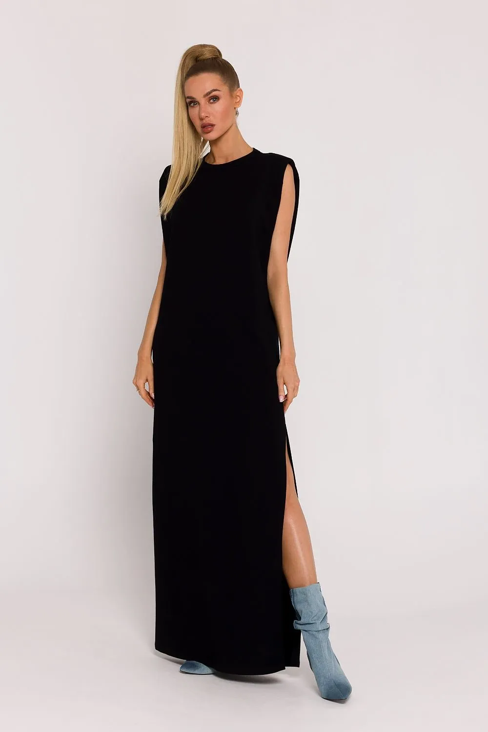 TEEK - Shrug Shoulder Long Sleeveless Slit Dress