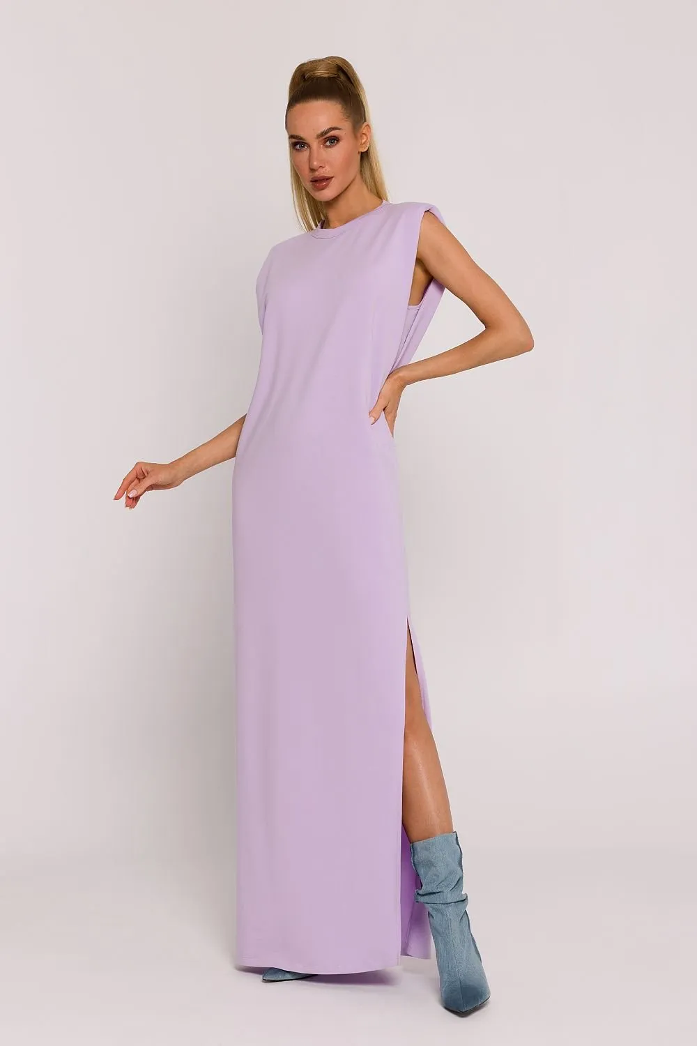 TEEK - Shrug Shoulder Long Sleeveless Slit Dress