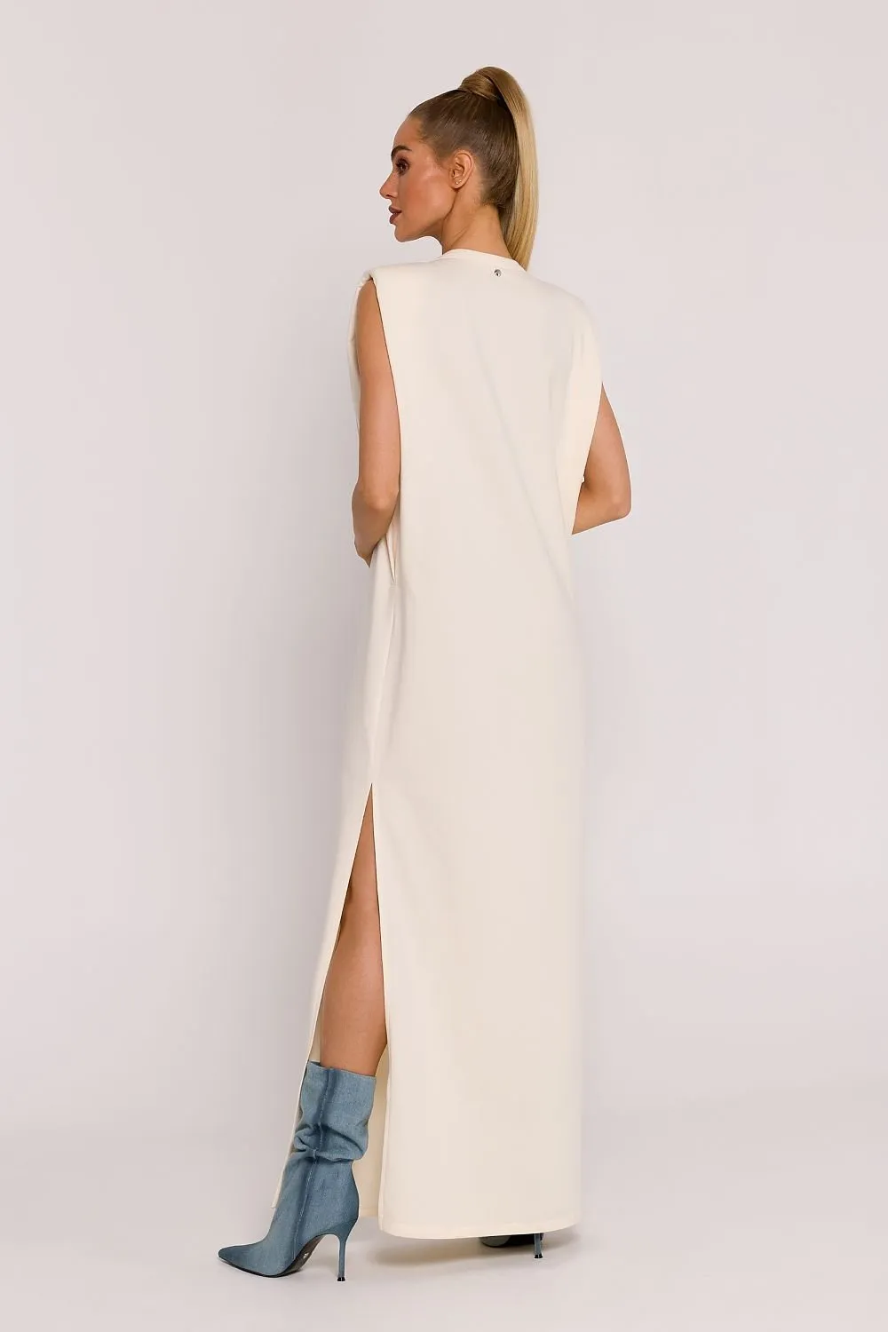 TEEK - Shrug Shoulder Long Sleeveless Slit Dress