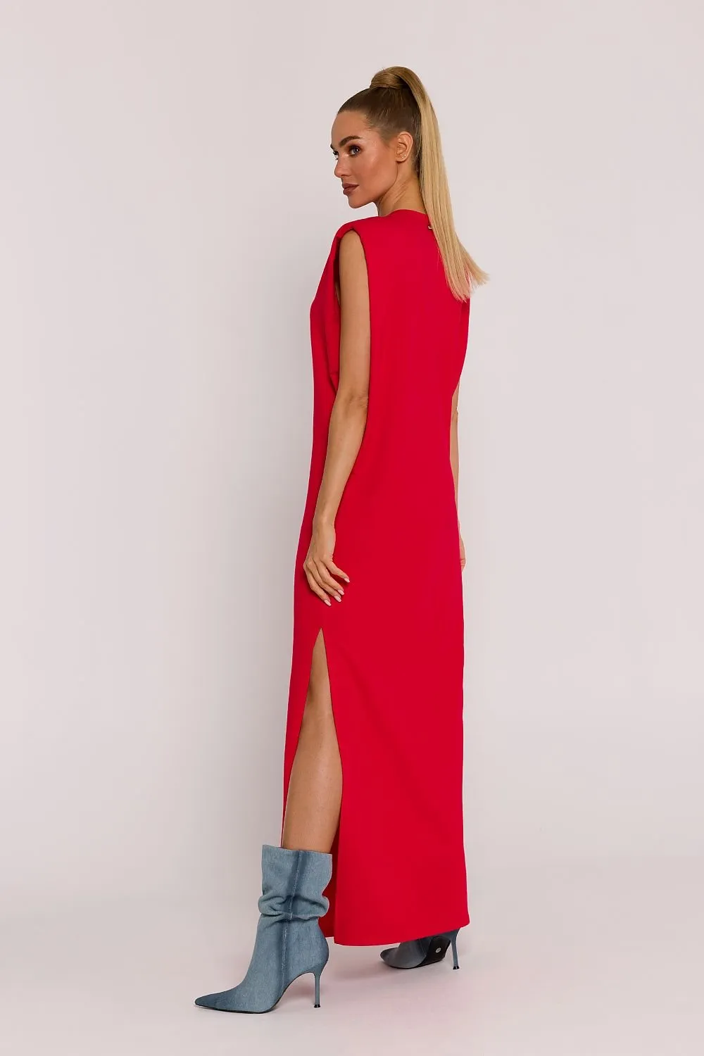 TEEK - Shrug Shoulder Long Sleeveless Slit Dress