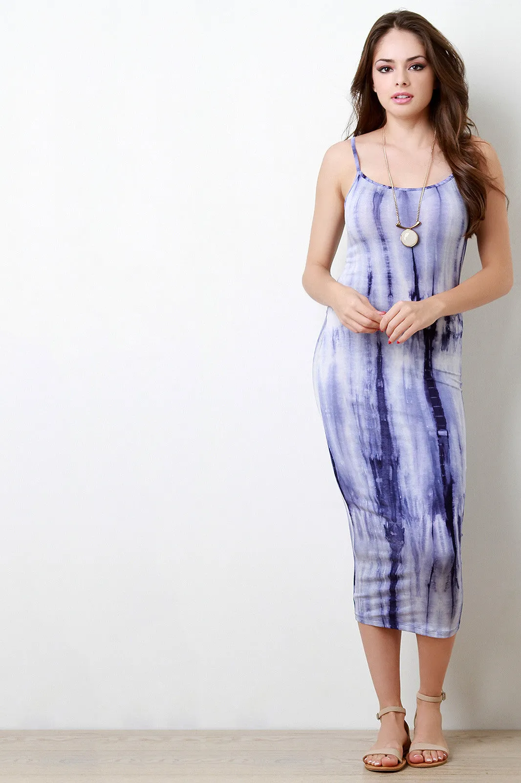 Tie Dye Jersey Spaghetti Strap Midi Dress