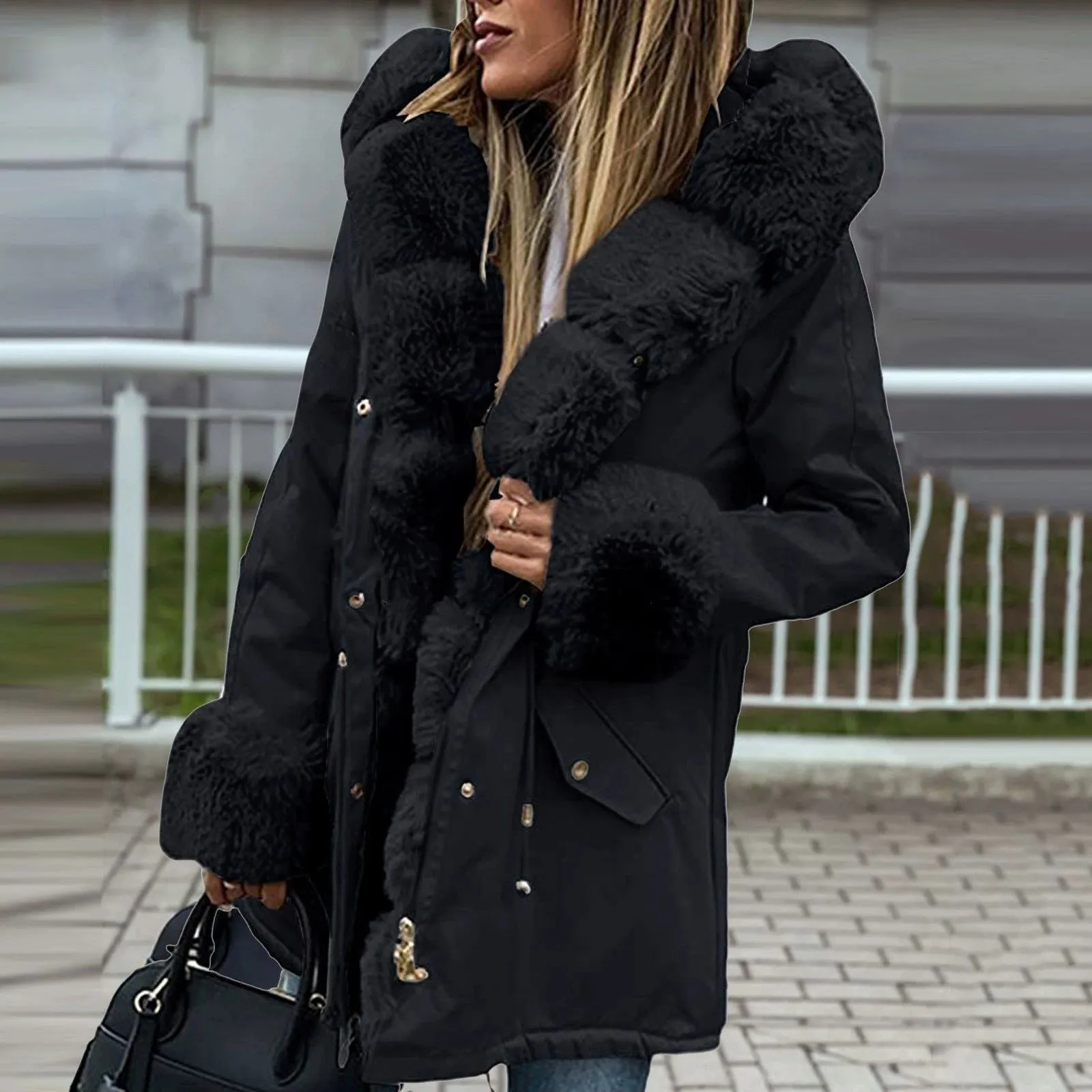 Trendy Detachable Fur Collar Thick Cotton Padded Coats