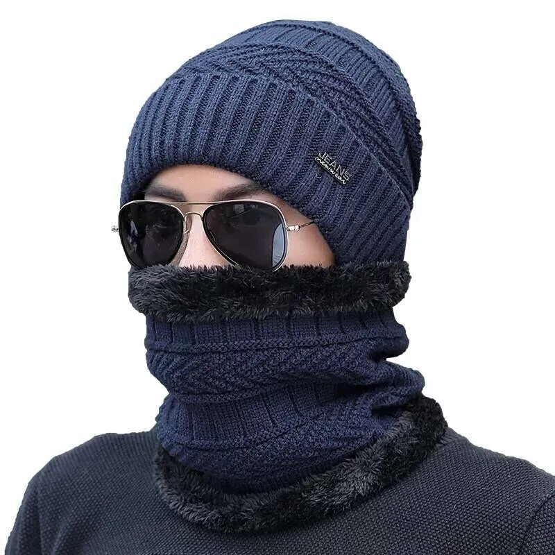 Unisex Fur Lined Outdoor Knitted Woolen Warm Winter Cap