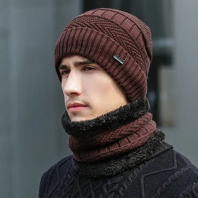 Unisex Fur Lined Outdoor Knitted Woolen Warm Winter Cap