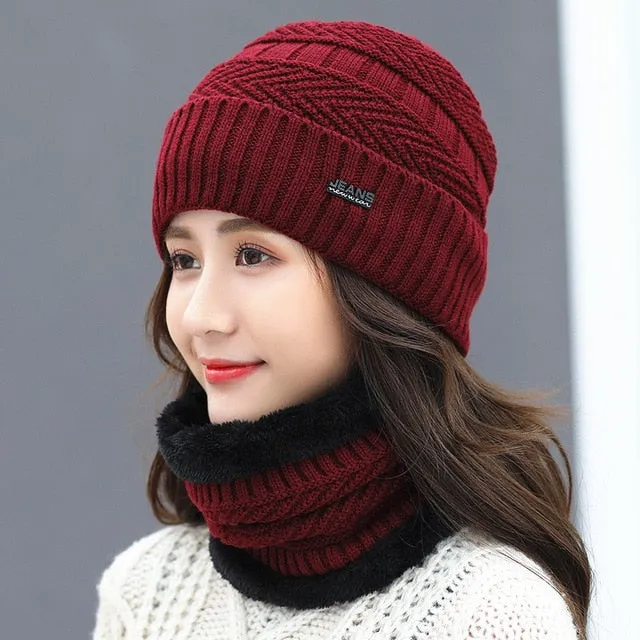 Unisex Fur Lined Outdoor Knitted Woolen Warm Winter Cap