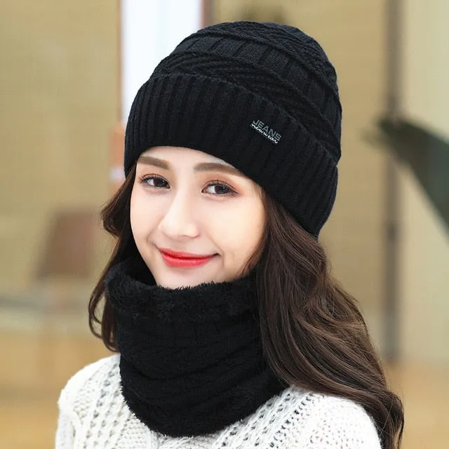 Unisex Fur Lined Outdoor Knitted Woolen Warm Winter Cap