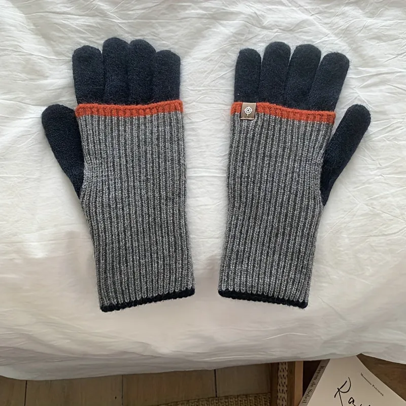 Unisex Knit Acrylic Touch Screen Gloves - Casual Full Finger Elasticity Gloves for Cold Weather - Weekend Casual Long Style with Decorative Zipper Detail for Warmth, Cycling, Skiing - Crafted with Knitting Technique