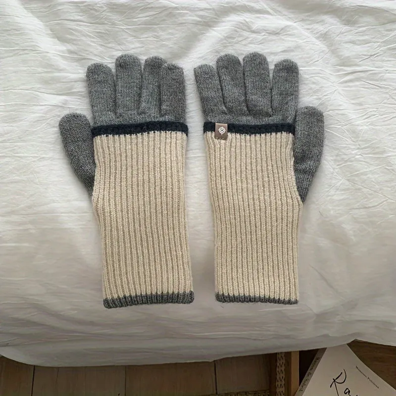 Unisex Knit Acrylic Touch Screen Gloves - Casual Full Finger Elasticity Gloves for Cold Weather - Weekend Casual Long Style with Decorative Zipper Detail for Warmth, Cycling, Skiing - Crafted with Knitting Technique