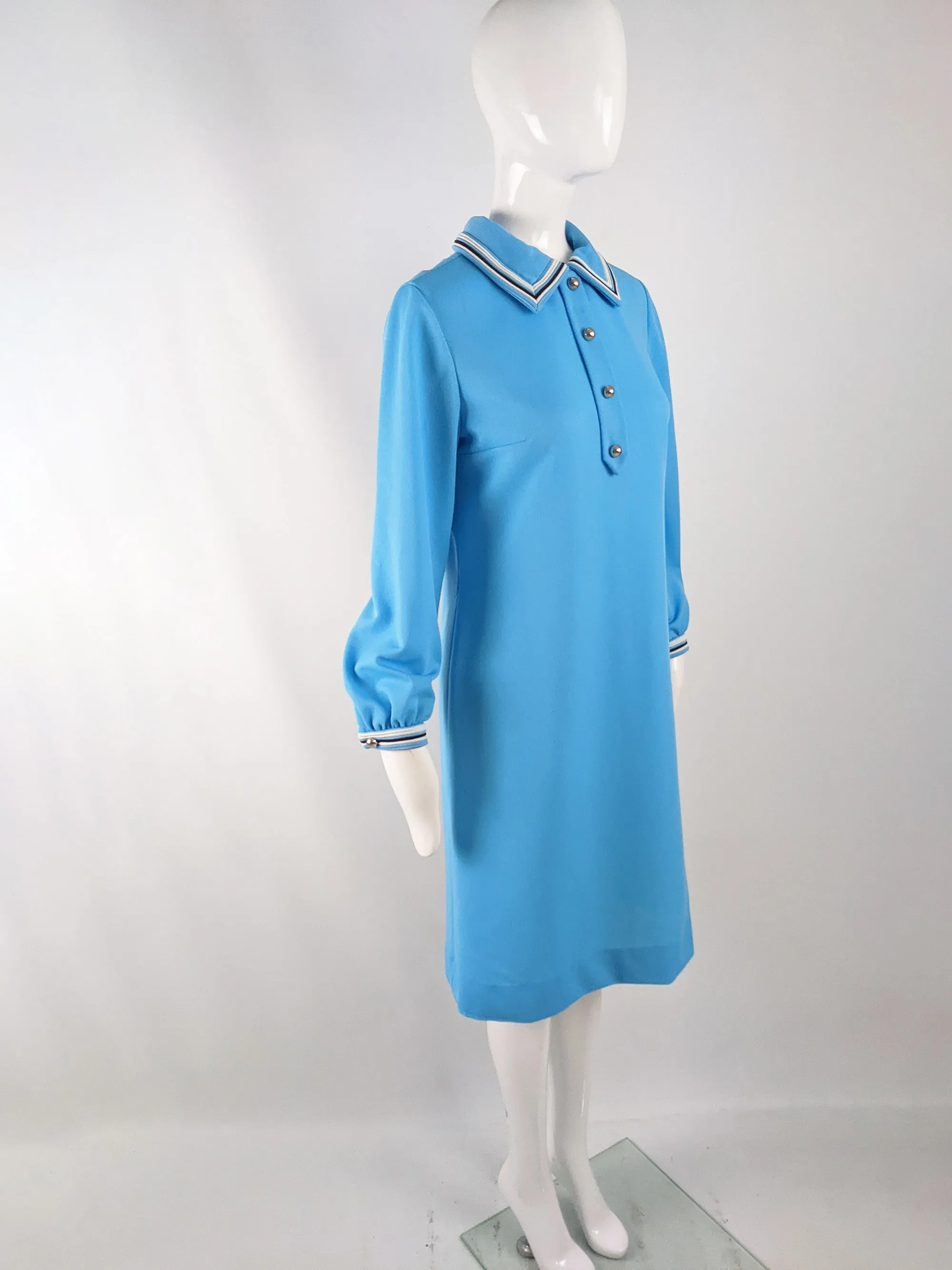 Vintage 1960s Blue Polyester Knit Shift Dress