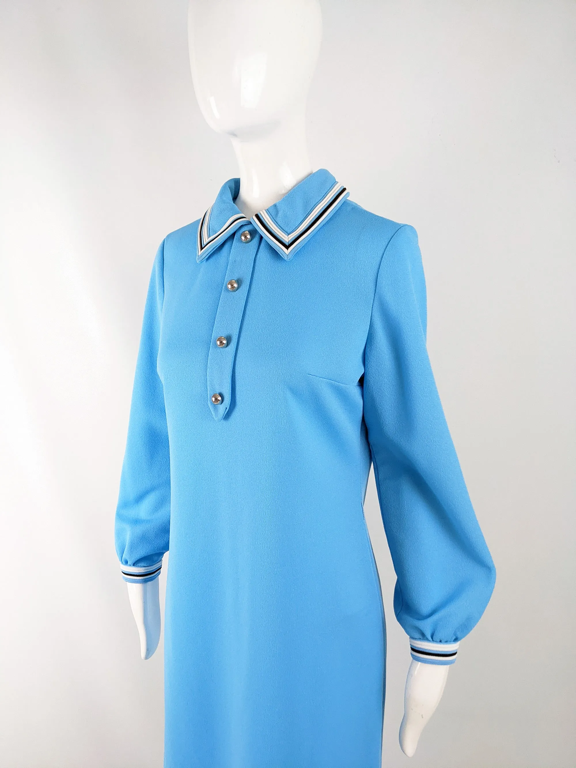 Vintage 1960s Blue Polyester Knit Shift Dress