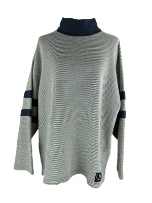 Vintage 90s Y2K Streetwear Athletic Style Grey & Navy Blue Woven Roll Neck Pullover Jumper