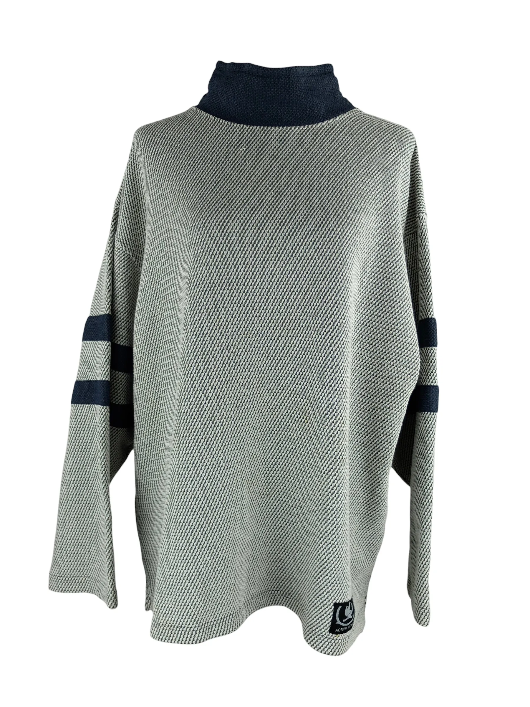 Vintage 90s Y2K Streetwear Athletic Style Grey & Navy Blue Woven Roll Neck Pullover Jumper