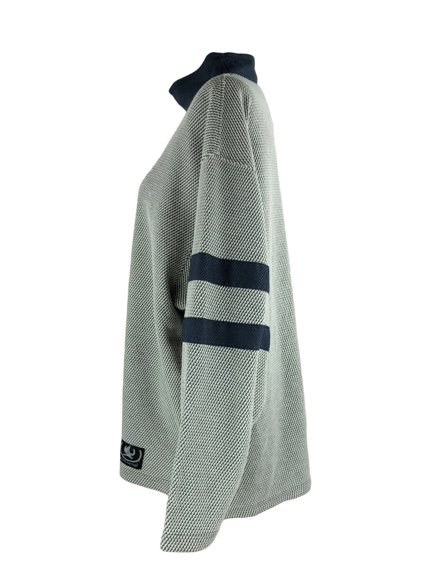 Vintage 90s Y2K Streetwear Athletic Style Grey & Navy Blue Woven Roll Neck Pullover Jumper