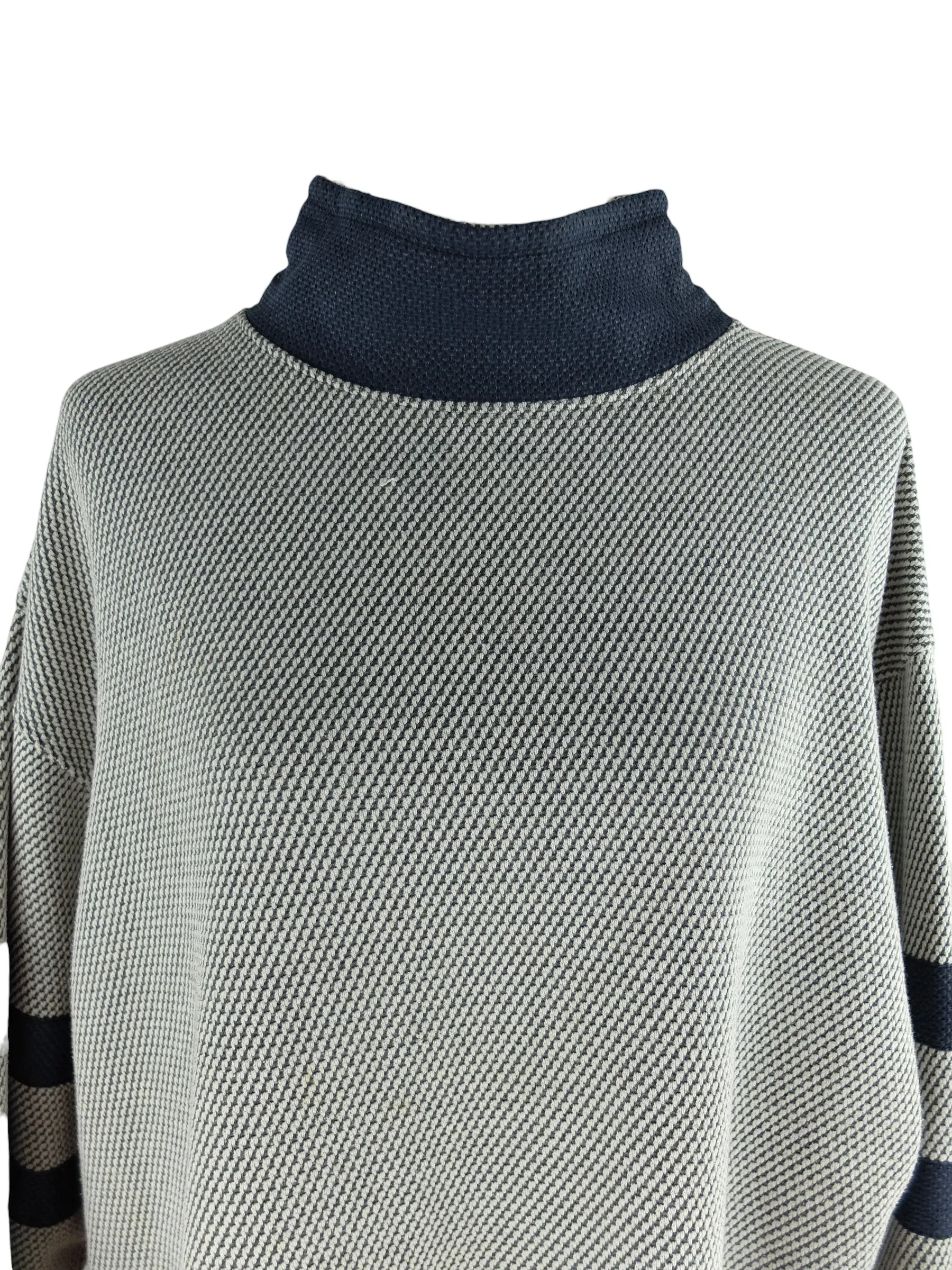 Vintage 90s Y2K Streetwear Athletic Style Grey & Navy Blue Woven Roll Neck Pullover Jumper