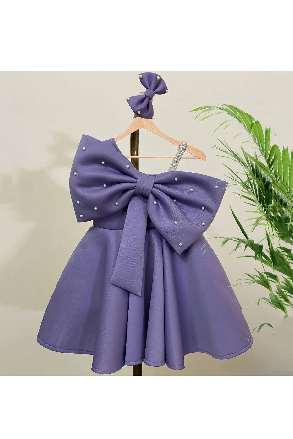 Violet Big Bow Embellished One Shoulder Neoprene Dress