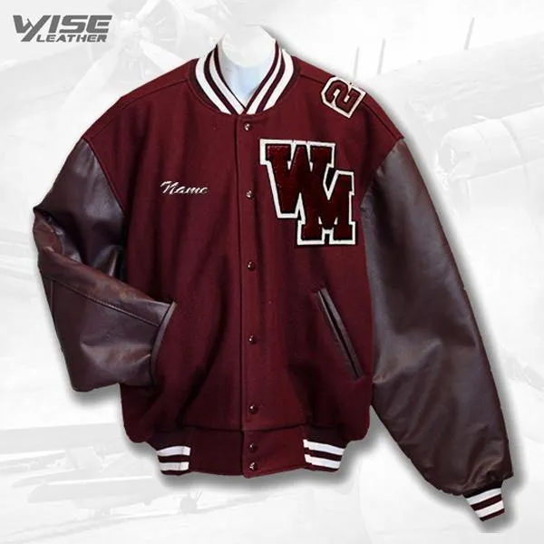 Warren Mott Varsity Jacket in Maroon - Prestigious School Colors Outerwear