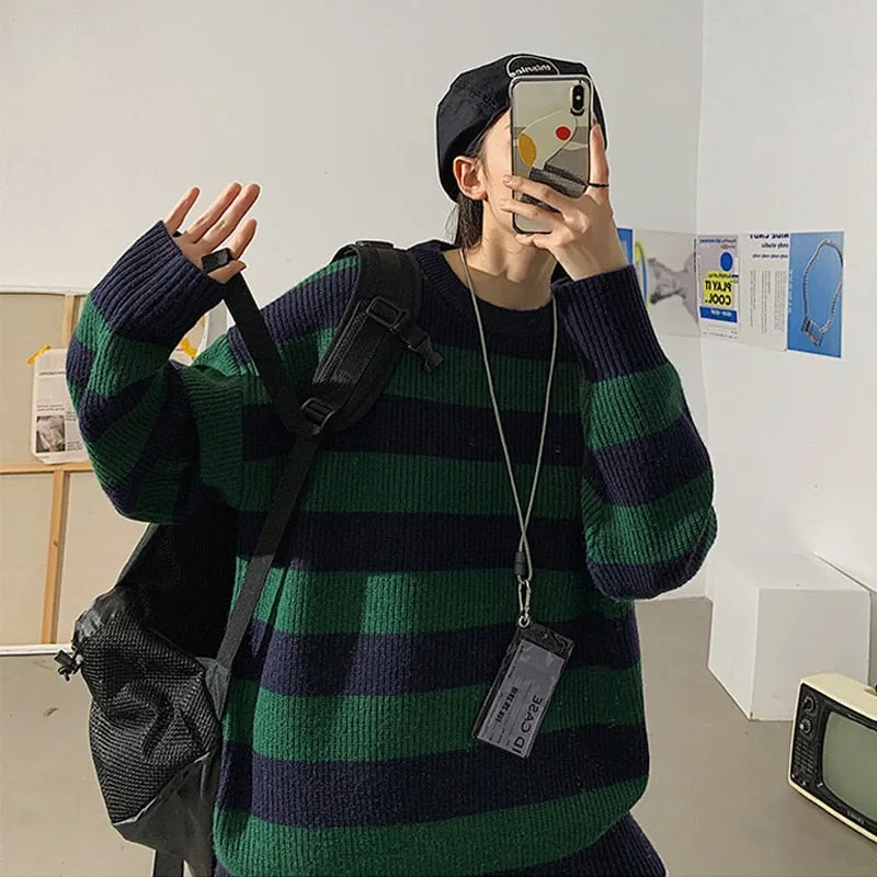 Wenkouban Striped Sweater Women Oversized Jumper Knitted Pullover Casual Crew Neck Jumper Ladies Harajuku Knitwear Autumn Warm Streetwear