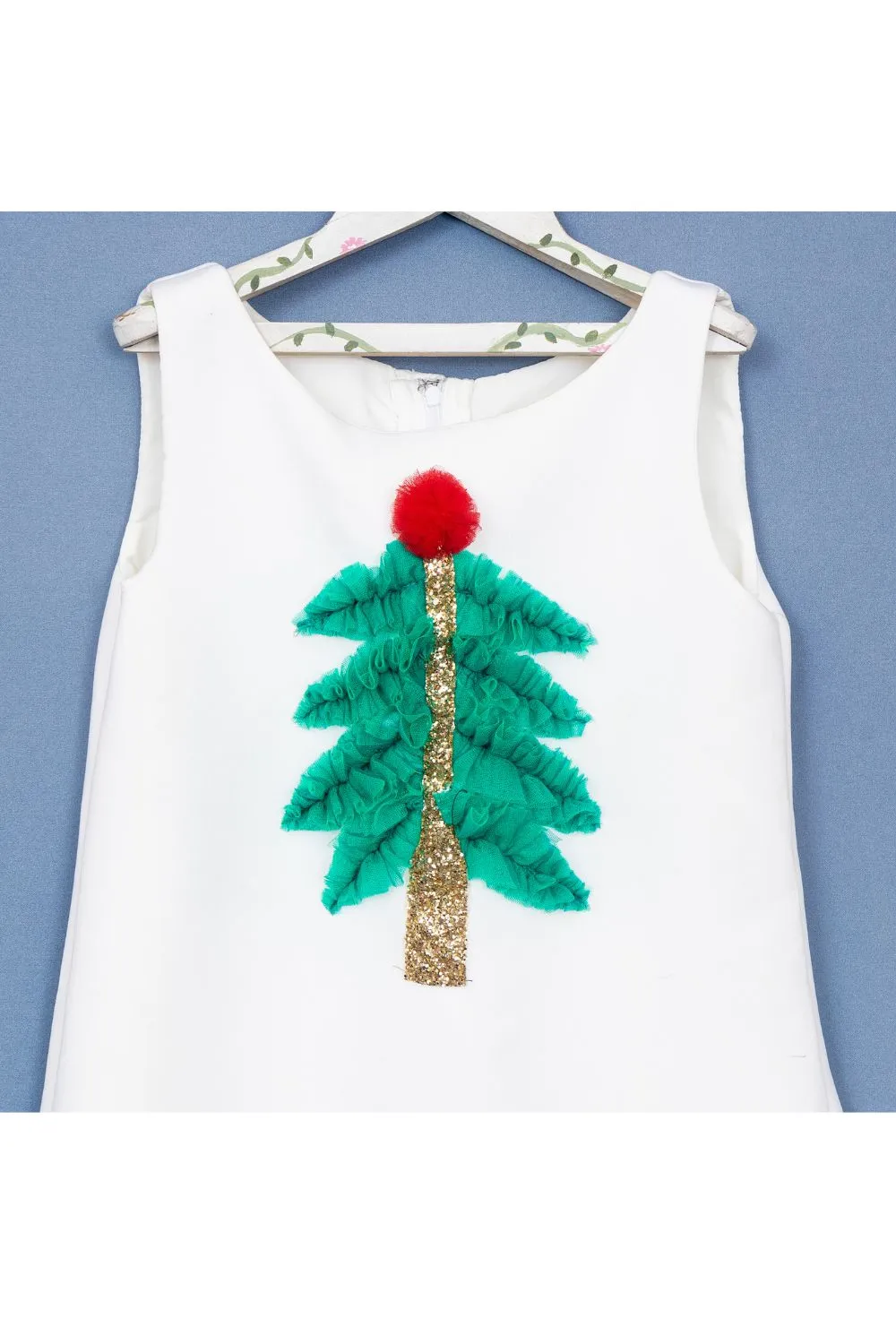 White Xmas Tree Embroidered A Line Neoprene Dress