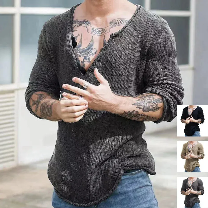 Wiaofellas  -  Men V Neck Pullovers Fashion Knitted Sweater Streetwear Casual Harajuku Jumper Sweaters Soild Basic Top Sweatshirts Man Clothes