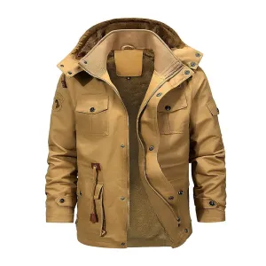 Winter Men's Plush Multiple Pockets Cargo Jacket/Hooded Trench Coat