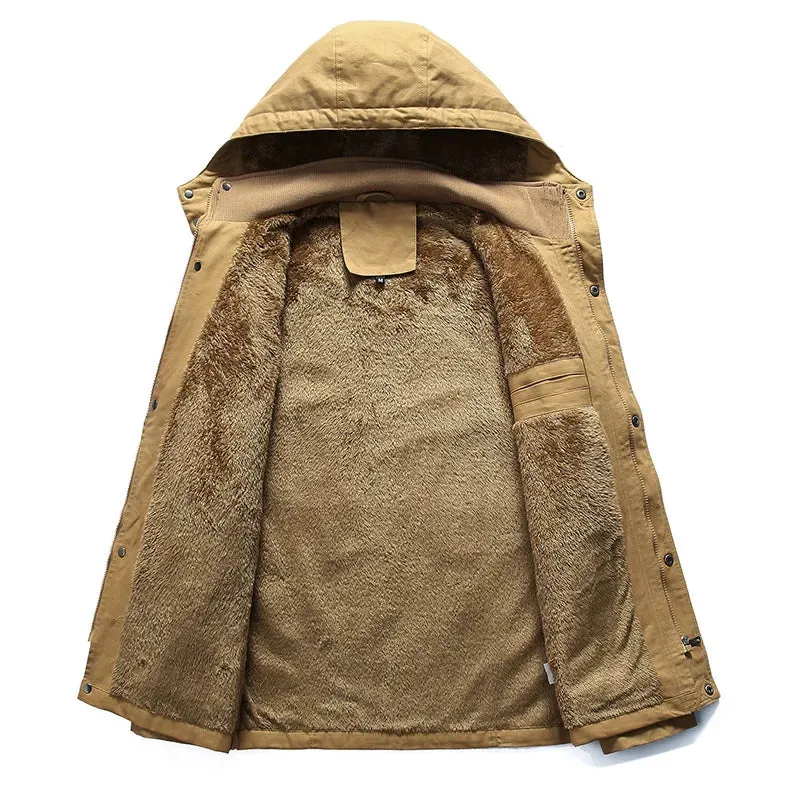 Winter Men's Plush Multiple Pockets Cargo Jacket/Hooded Trench Coat