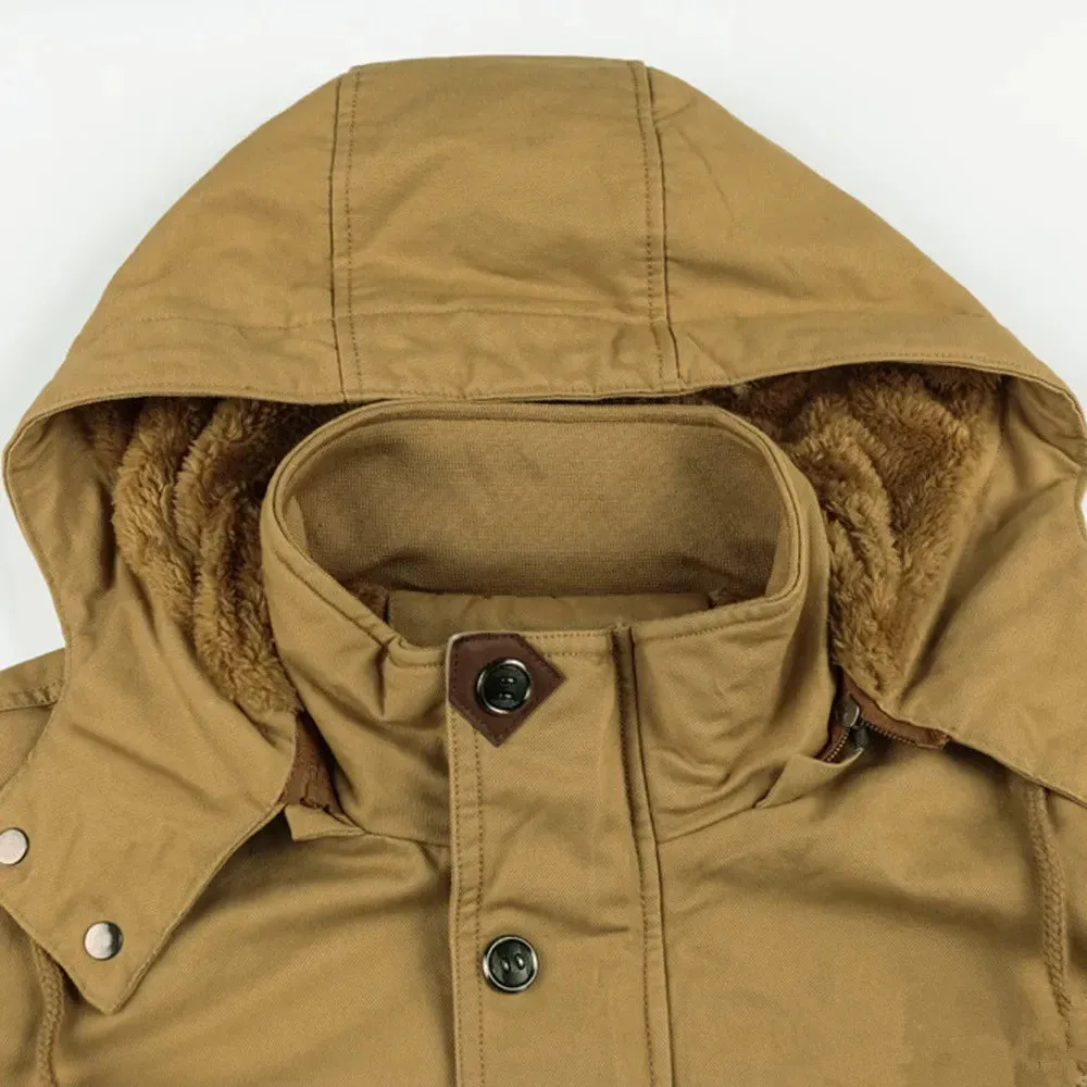 Winter Men's Plush Multiple Pockets Cargo Jacket/Hooded Trench Coat