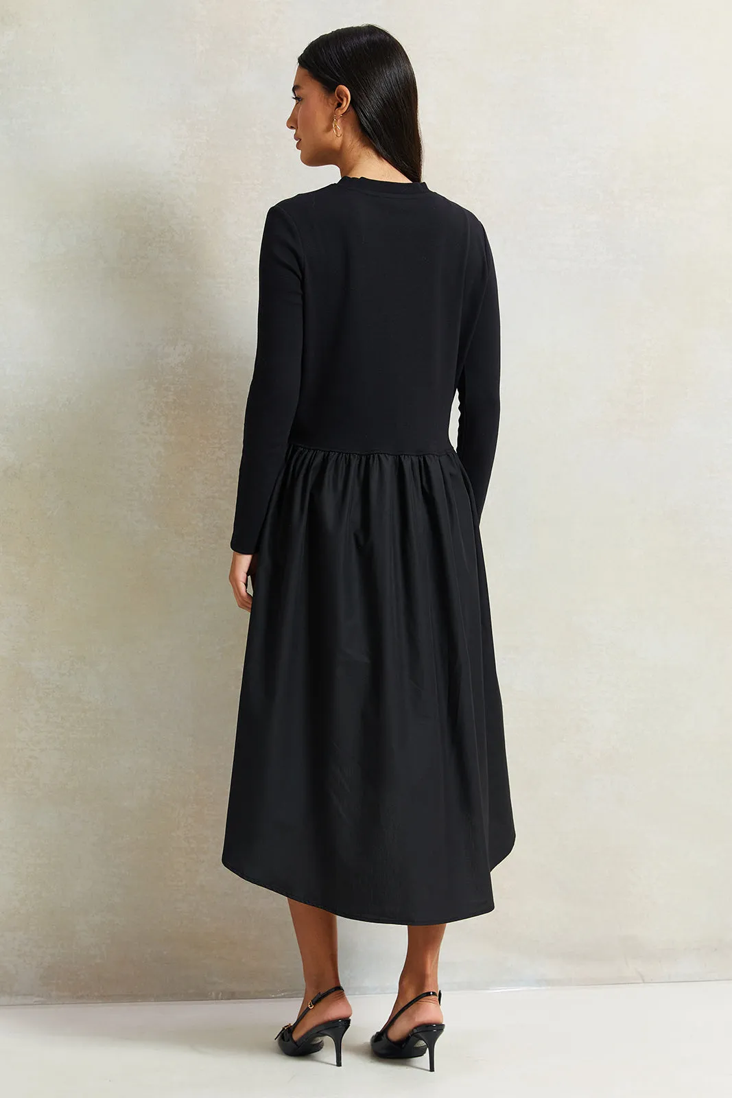 Women Black Front Gathered Dress